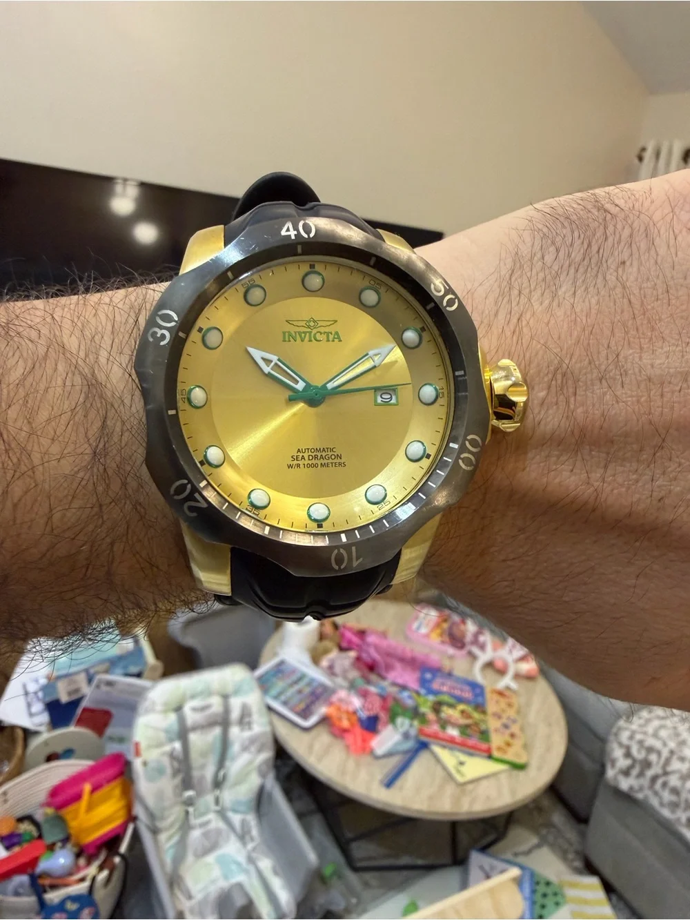 Invicta Venom Sea Dragon 19315 Men's Automatic 1000M Gold Dial Black Strap Watch